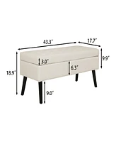 Storage Bench with Storage Bench for Bedroom End of Bed Bench Foot of Bed Bench Entryway Bench Storage Ottoman Bench 43.3" W x 17.7" White P