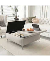 Simplie Fun 35 inch Wide Square storage benches Coffee Table with Lift Top Oversized Storage Ottoman in Upholstered for Living Room