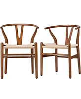 Streamdale Furniture Wishbone Chairs for Dining Room, Soild Wood Weave Dining Chair, Armchair, Fully Assembled, Set of 2