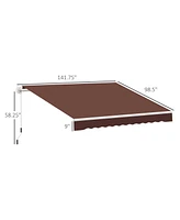 12' x 8' Retractable Awning Patio Awnings Sun Shade Shelter with Manual Crank Handle, 280g/m Uv & Water-Resistant Fabric and Aluminum Frame for Deck