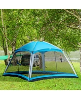 Simplie Fun 12' x 12' Screen House Room, 8 Person Camping Tent w/ Carry Bag and 4 Mesh Walls for Hiking, Backpacking, and Traveling, Easy Set Up, Sky