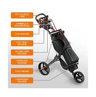 SereneLife Foldable 3-Wheel Golf Push Cart with Scorecard and Cup Holder