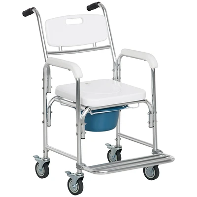 Streamdale Furniture Shower Commode Wheelchair, Padded Seat, 330 lbs., White