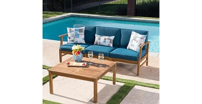 Simplie Fun Perla 3 Seater Sofa And Table Set, Blue