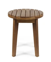 Simplie Fun Outdoor 16" Acacia Wood Side Table, Teak Finish