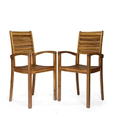 Miguel Coastal Acacia Wood Stackable Dining Chairs (Set Of 2)