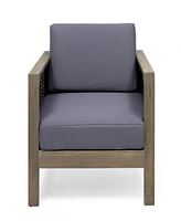 Streamdale Furniture Acacia Wood Club Chair With Wicker Accents And Water-Resistant Cushions