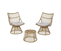 Simplie Fun Nostalgic Wicker Chat Set: Papasan Chairs And Cage-Frame Table