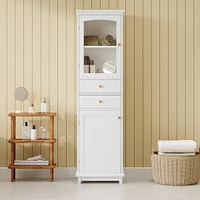 63" Tall Bathroom Storage Cabinet with Glass Doors, Free-Standing, Two Drawers, and Adjustable Shelves, Mdf Board