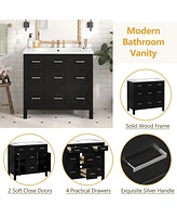 36" Bathroom Vanity Cabinet with Resin Integrated Sink - 4 Drawers, 2 Doors