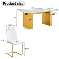 Simplie Fun Table and chair set.Large modern rectangular table with 0.4 inch patterned glass tabletop and large Mdf table legs.Comes with 6 chairs wit