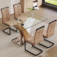 Streamdale Furniture Table and chair set.Modern dining table, tempered glass countertop with artistic Mdf legs.Paired with 4 comfortable chairs with P