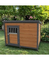 Streamdale Furniture 45" large solid wood dog house, waterproof Pvc plastic roof, breathable wooden doors