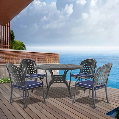 Streamdale Furniture (Cushions In Random Colors)5-Piece Set Of Cast Aluminum Patio Furniture With Cushions