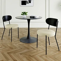 Modern grey simple pu dining chair upholstered chair Family bedroom stool back dressing, black round table set, Bentwood covered with ash veneer Chair