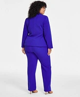 Kasper Plus Size Stretch Crepe Two Button Blazer Sleeveless Tie Front Top Stretch Crepe Straight Leg Pants