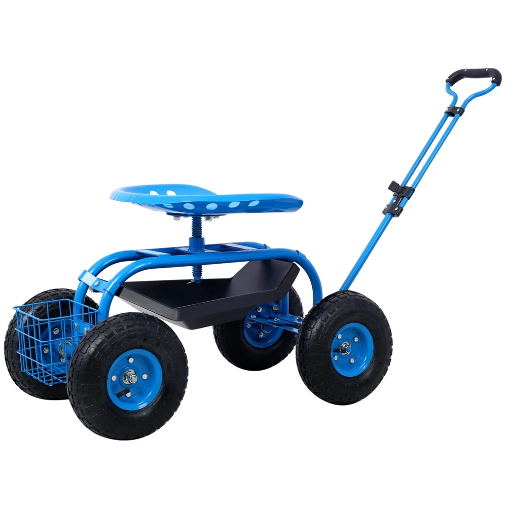 Streamdale Furniture Rolling Garden Scooter Garden Cart Seat with Wheels and Tool Tray, 360 Swivel Seat