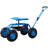 Simplie Fun Rolling Garden Scooter Garden Cart Seat with Wheels and Tool Tray, 360 Swivel Seat