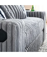 61.42Inch Square Arm Loveseat With Ottoman, 2PCS Back Cushions and 4PCS Toss Pillows, Cupholder, Bluetooth Speaker, Wireless Charger, Usb Ports for Li