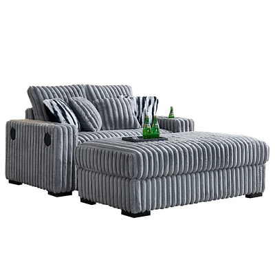 61.42Inch Square Arm Loveseat With Ottoman, 2PCS Back Cushions and 4PCS Toss Pillows, Cupholder, Bluetooth Speaker, Wireless Charger, Usb Ports for Li