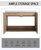 36" Wall-Mounted Bathroom Vanity With Sink and Side Cabinet, Soft Close Doors