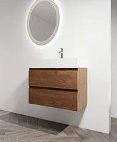 Simplie Fun 36" Wall-Mounted Bathroom Vanity With Resin Sink, 2-Soft Close Drawers, Kd-Package