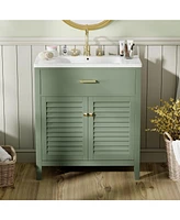 30-Inch Bathroom Vanity with Ceramic Sink Combination, Ample Storage - Features 1 Pullout and Multifunctional Shelf Dividers