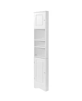 Multi-Functional Corner Cabinet Tall Bathroom Storage Cabinet with Two Doors and Adjustable Shelves, Open