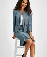 Kasper Womens Open Front Piped Trim Tweed Jacket Pleated Slim Fit Pencil Skirt