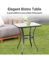 Simplie Fun 27" Square Bistro Table Garden Dining Table Outdoor Tempered Glass Table