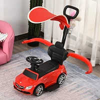 Simplie Fun 3 in 1 Ride on Push Cars for Toddlers, Stroller Sliding Walking Car with Sun Canopy, Horn, Music, Safety Bar, Cup Holder and Storage, Red