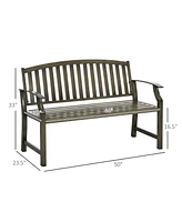 Simplie Fun 46" Outdoor Garden Bench, Metal Bench, Wood Look Slatted Frame Furniture for Patio, Park, Porch, Lawn, Yard, Deck, Black