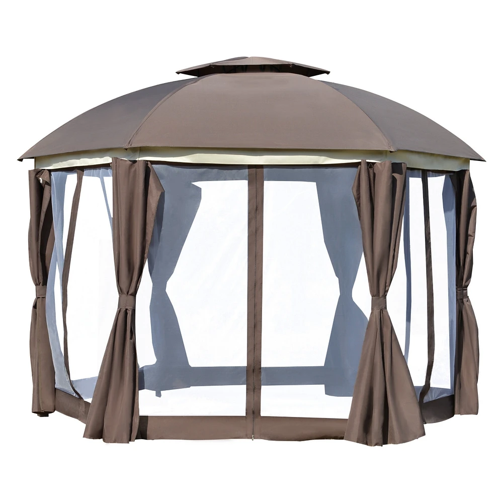 Streamdale Furniture 12' x 12' Round Outdoor Gazebo, Patio Dome Gazebo Canopy Shelter with Double Roof, Netting Sidewalls and Curtains, Zippered Doors