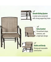 Streamdale Furniture 3 Piece Outdoor Glider Chair with Coffee Table Bistro Set, 2 Patio Rocking Swing Chairs with Breathable Sling Fabric, Glass Table