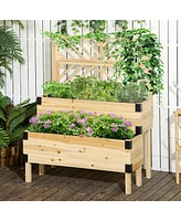 Streamdale Furniture Raised Garden Bed with Trellis, 2 Tier Wooden Elevated Planter Box with Legs and Metal Corners for Vegetables, Flowers, Herbs, Na