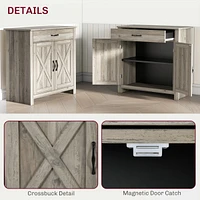 Farmhouse Sideboard Buffet Cabinet, Barn Door Coffee Bar Cabinet with Drawer and Adjustable Shelf, Kitchen Cabinet for Living Room, Entryway, Gray Was