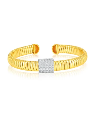 Simona Sterling Silver, Square Pave Cz, Lined Bangle - Gold Plated