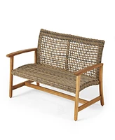 Simplie Fun Hampton Wood + Wicker Loveseat