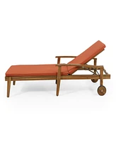 Simplie Fun Premium Acacia Wood Chaise Lounge With Adjustable Seating And Water-Resistant Cushions