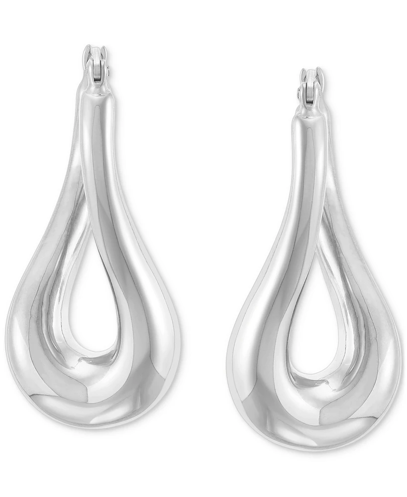 Polished Tube Twist Medium Hoop Earrings in Sterling Silver