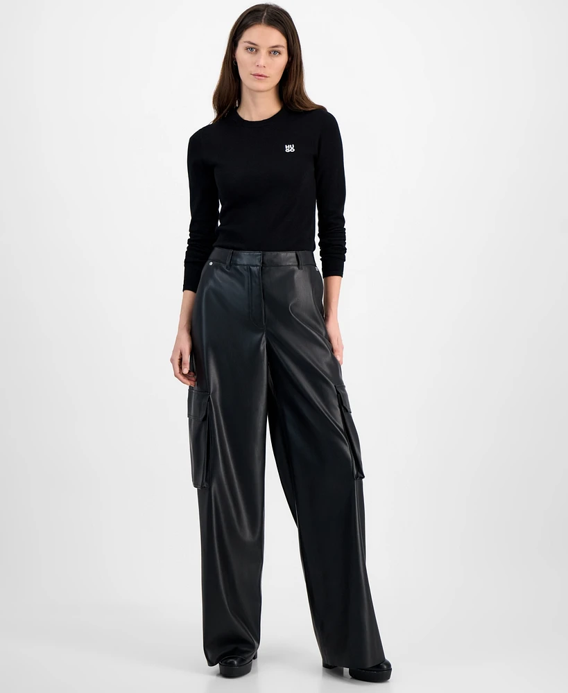 Hugo Women's Mid-Rise Faux-Leather Cargo Pants