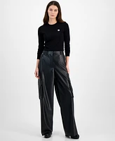 Hugo Women's Mid-Rise Faux-Leather Cargo Pants