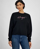 Hugo Women's Cotton Script-Logo Crewneck Sweatshirt