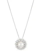 Grown With Love Cultured Freshwater Pearl (8mm) & Lab Grown Diamond (3/4 ct. t.w.) Double Halo 18" Pendant Necklace in 14k White Gold