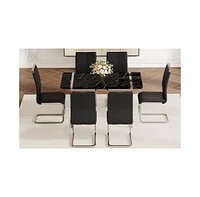 Table and chair set.a rustic industrial rectangular Mdf black dining table with Mdf desktop and electroplated silver metal legs.Paired with 6 chairs w