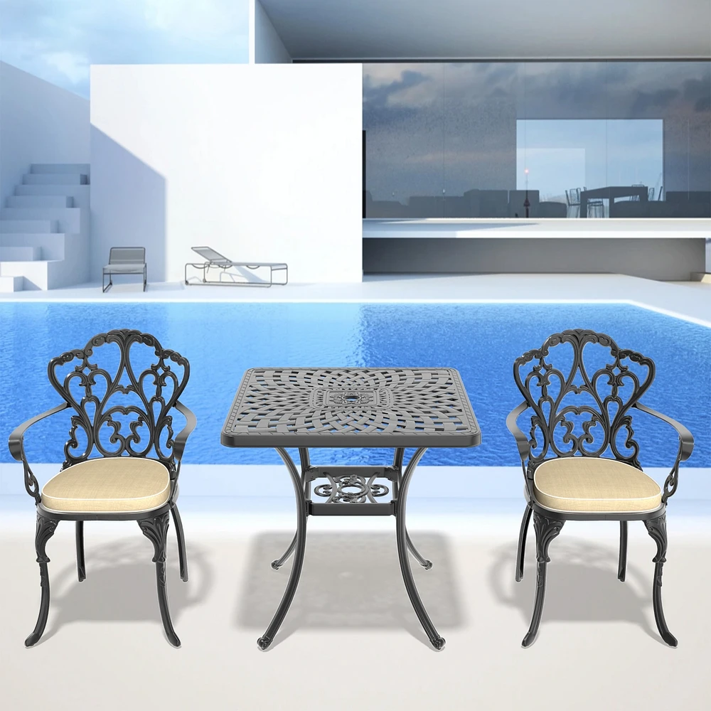 Streamdale Furniture (Cushions In Random Colors)3-Piece Set Of Cast Aluminum Patio Furniture With Cushions