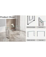 Console Table Stainless Steel Glass, Meal side table silvery Clear bs-02 s