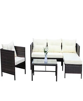 Streamdale Furniture Outdoor patio Furniture sets 4 piece Conversation set wicker Ratten Sectional Sofa With Seat Cushions(Beige Cushion)