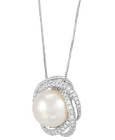 Grown With Love Cultured Ming Pearl (11mm) & Lab Grown Diamond (5/8 ct. t.w.) Love Knot 18" Pendant Necklace in 14k White Gold