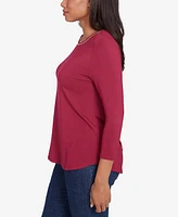 Ruby Rd. Petite Berry Chain Embellished Solid Knit Crew Neck Top